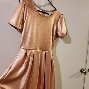 Iridescent rose gold lularoe dress with pockets L